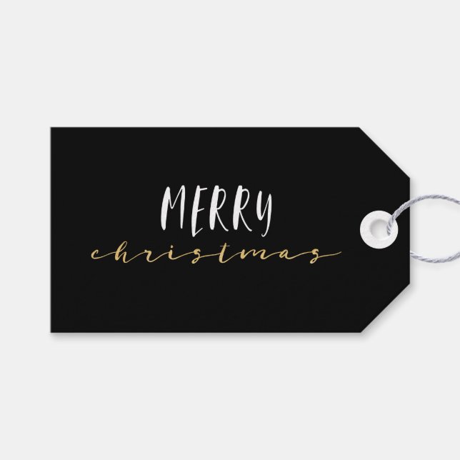Étiquettes-cadeau Noir & Blanc Elegant Géométrique Joyeux Noël (Devant (Horizontal))