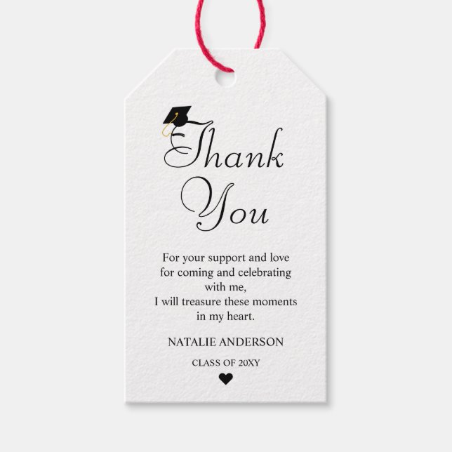 Étiquettes-cadeau Noir Blanc Moderne Minimal Merci Graduation (Devant)