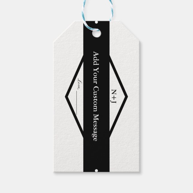 Étiquettes-cadeau Noir & Blanc Moderne Rustique Personnalisé Mariage (Devant)