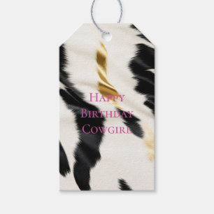 Étiquettes-cadeau Noir Blanc Or Cowhide Anniversaire