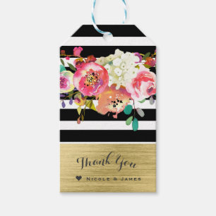 Étiquettes-cadeau Noir Blanc Or Moderne Floral Glamour Élégant Chic