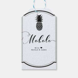 Étiquettes-cadeau Noir Blanc Tropical Ananas Faveur MAHALO ALOHA