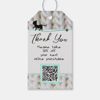 Étiquettes-cadeau Noir Cat Yarn Fibre Business Code QR Merci