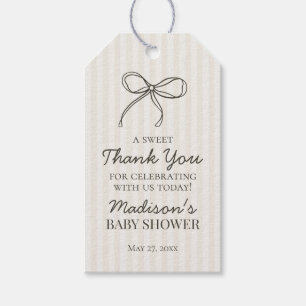 Étiquettes-cadeau Noir Coquette Bow Beige Baby shower rayé Favoriser