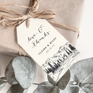 Étiquettes-cadeau Noir de cendre Merci Mariage de croquis de monta