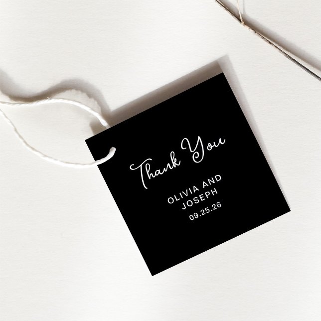 Étiquettes Cadeau Noir doux et blanc | MERCI MARIAGE (A sweet, dark black and white wedding favor tag)