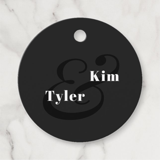 Étiquettes Cadeau Noir et blanc moderne élégant mariage merci (Devant)