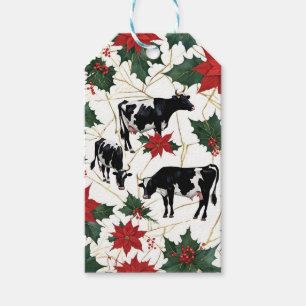 Étiquettes-cadeau Noir et blanc Noël Holstein Vaches laitières Flora