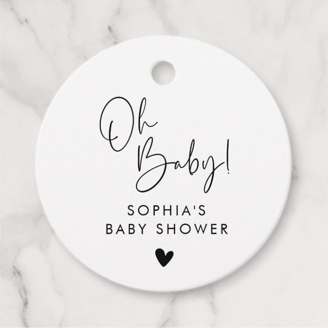 Étiquettes Cadeau Noir et blanc Oh Baby Baby shower moderne Boho (Devant)
