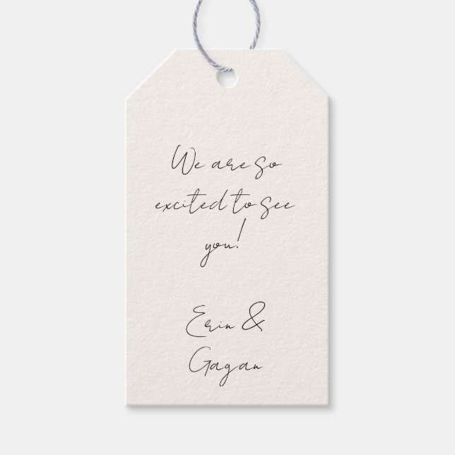 Étiquettes-cadeau noir et blanc pour les sacs de bienvenue (Devant)