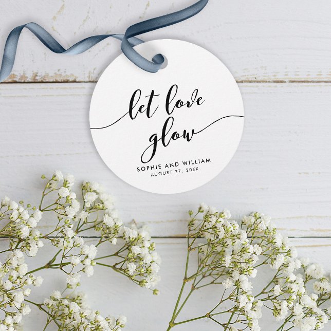 Étiquettes Cadeau Noir et Blanc Relax Script L'amour brille Mariage (Créateur téléchargé)