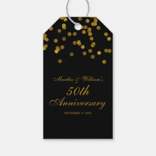 Étiquettes-cadeau Noir et or Confetti 50e anniversaire Tags cadeaux