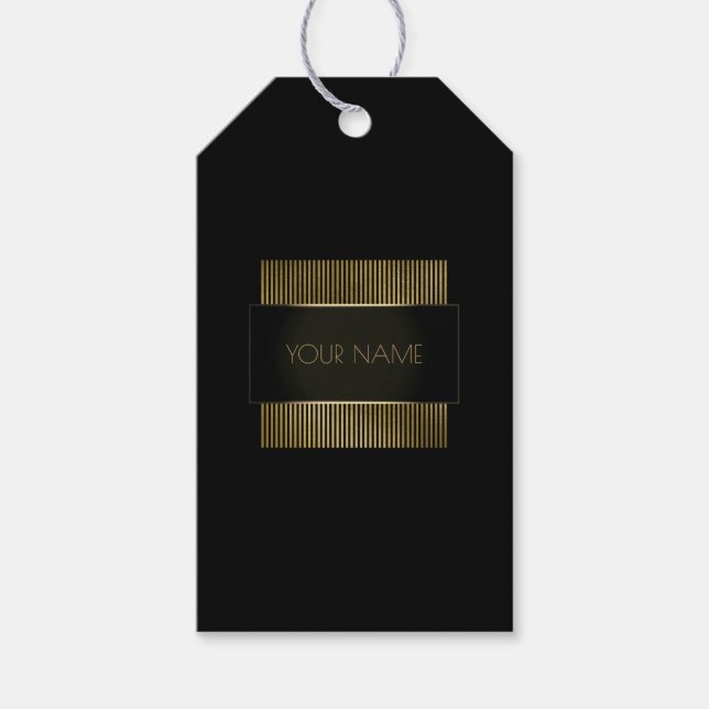 Étiquettes-cadeau Noir Gold Frame Conceptuel Minimal Nom de marque (Devant)