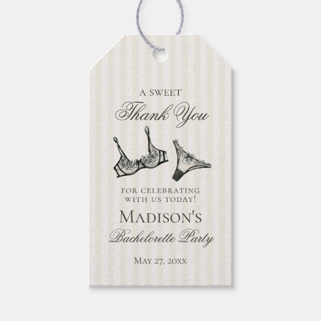 Étiquettes-cadeau Noir Lingerie Douche Bachelorette Faveur nuptiale (Devant)