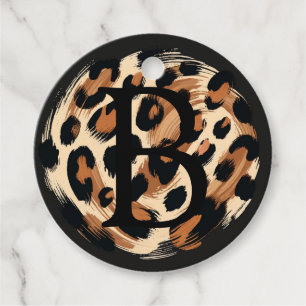 Étiquettes Cadeau Noir Marron Crème Peinture Imprimé Animal Léopard