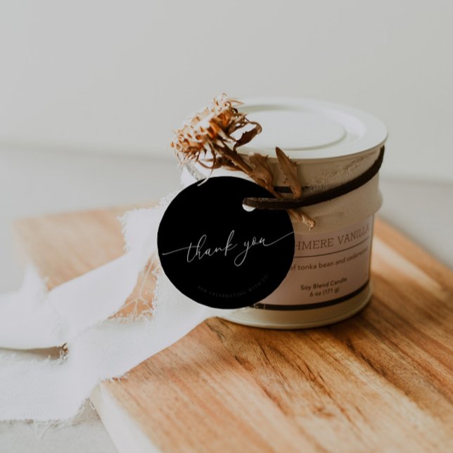 Étiquettes Cadeau Noir moderne Calligraphie Mariage Merci (Black Modern Calligraphy Wedding Thank You Favor Tags)