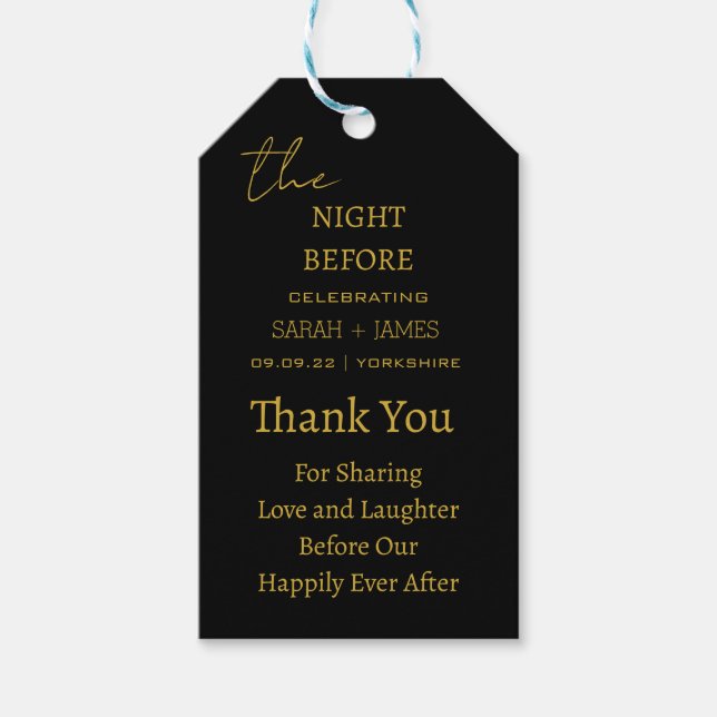 Étiquettes-cadeau Noir moderne La nuit avant le Merci Mariage (Devant)