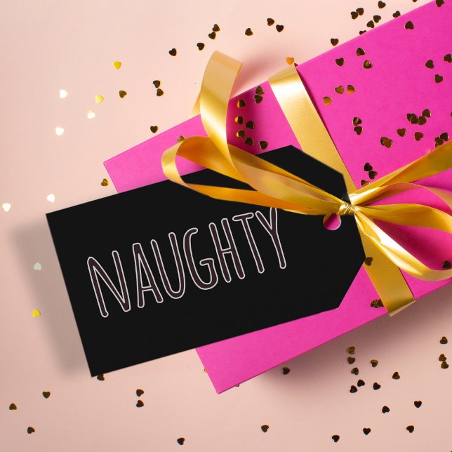 Étiquettes-cadeau Noir Naughty Noël Holiday (Black naughty gift tags for your naughty gifts 😉)