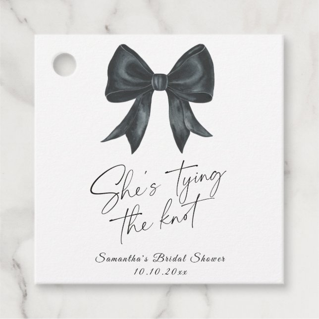 Étiquettes Cadeau Noir Nœud Elle se marie Enterrement de vie de jeun (Devant)