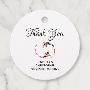 Étiquettes Cadeau Noir & Rouge Japonais Poisson Koi Mariage artistiq