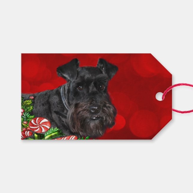 Étiquettes-cadeau Noir Schnauzer Noël (Devant (Horizontal))
