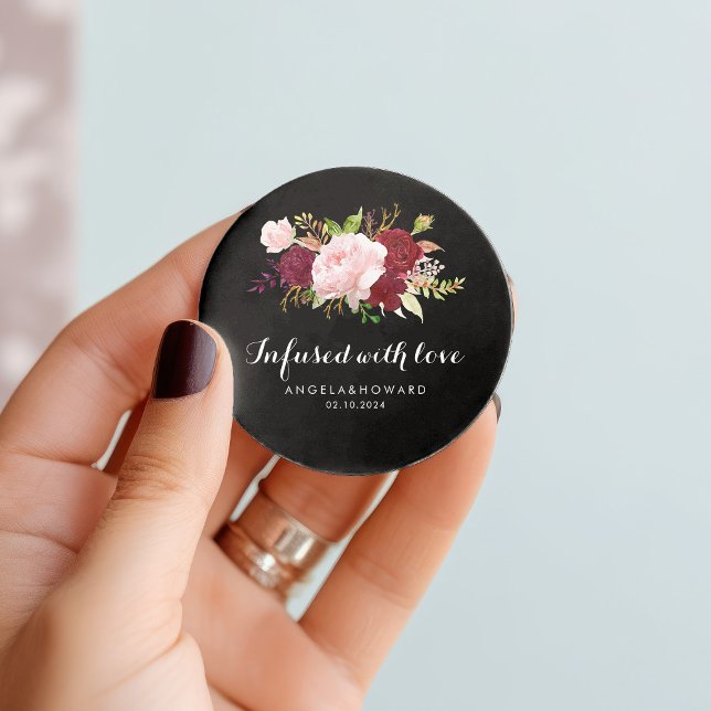 Étiquettes Cadeau Noir tropical classique infusé avec Mariage d'amou (Créateur téléchargé)