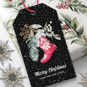 Étiquettes-cadeau Nom Aquarelle Élégante Stocker Script Vacances