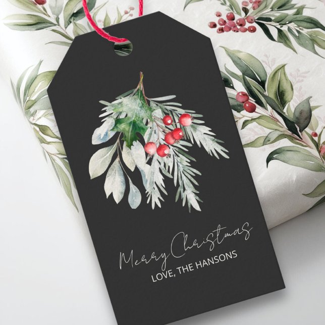 Étiquettes-cadeau Nom Aquarelle Moderne Écriture Joyeux Noël (Créateur téléchargé)