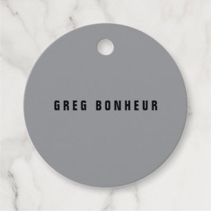 Étiquettes Cadeau Nom au look moderne et élégant Gris et Noir