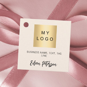 Étiquettes Cadeau Nom beige crème signature logo commercial marque p