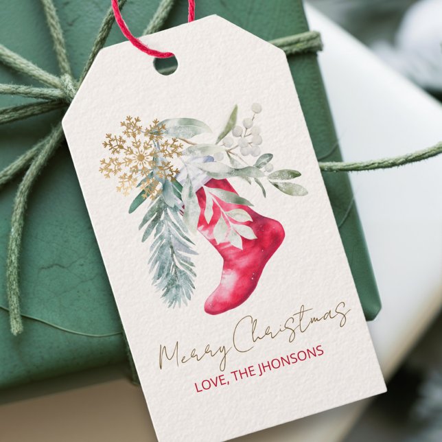 Étiquettes-cadeau Nom Chaussette de fête élégante à l'aquarelle et é (Créateur téléchargé)