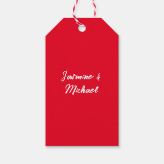 Étiquettes-cadeau Nom de calligraphie rouge blanc minimaliste modern