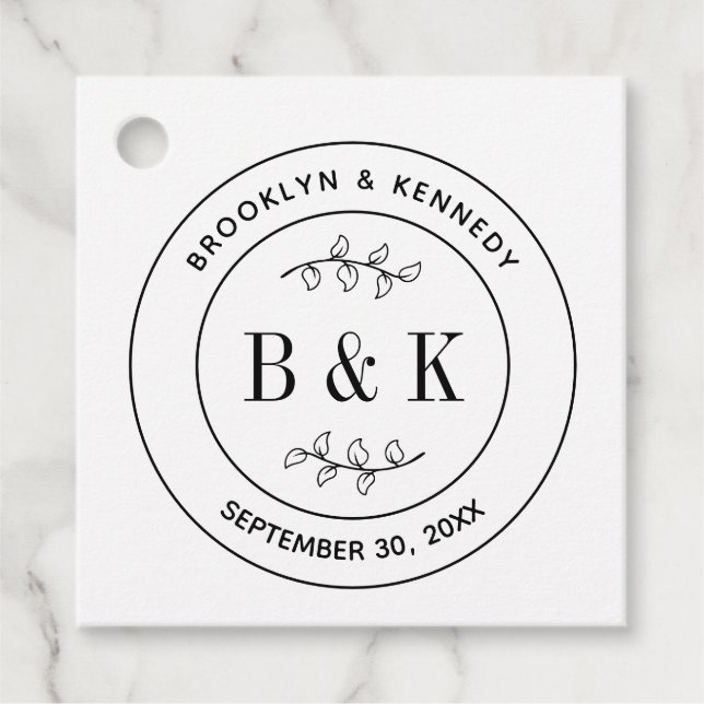 Étiquettes Cadeau Nom de couple de mariage à monogramme floral botan (Devant)