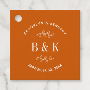 Étiquettes Cadeau Nom de couple de mariage botanique floral orange b