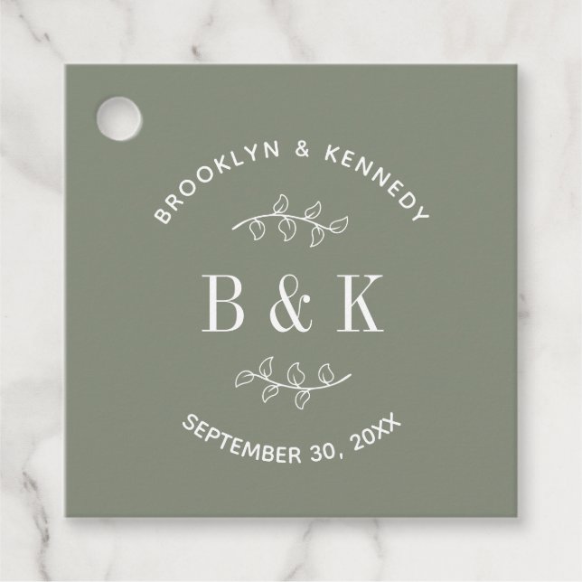 Étiquettes Cadeau Nom de couple monogramme botanique floral vert sau (Devant)