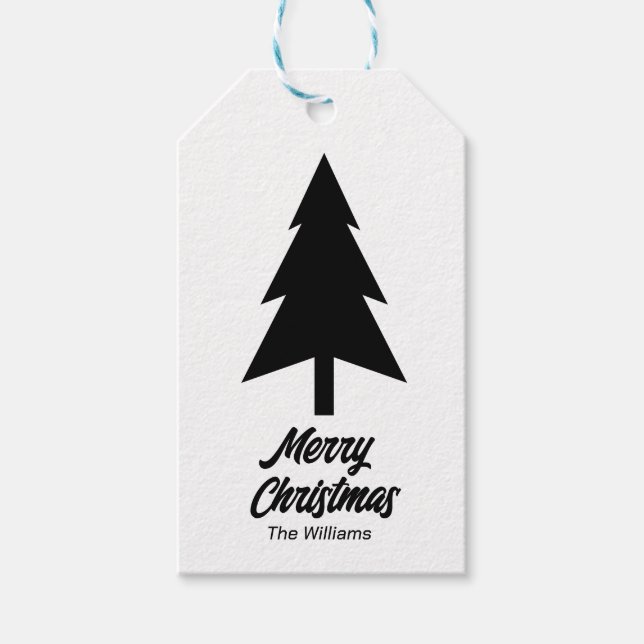 Étiquettes-cadeau Nom de famille Joyeux Noël noir blanc (Devant)