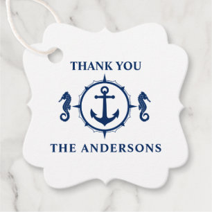 Étiquettes Cadeau Nom de famille Merci Seahorse Ancre Marine Blue