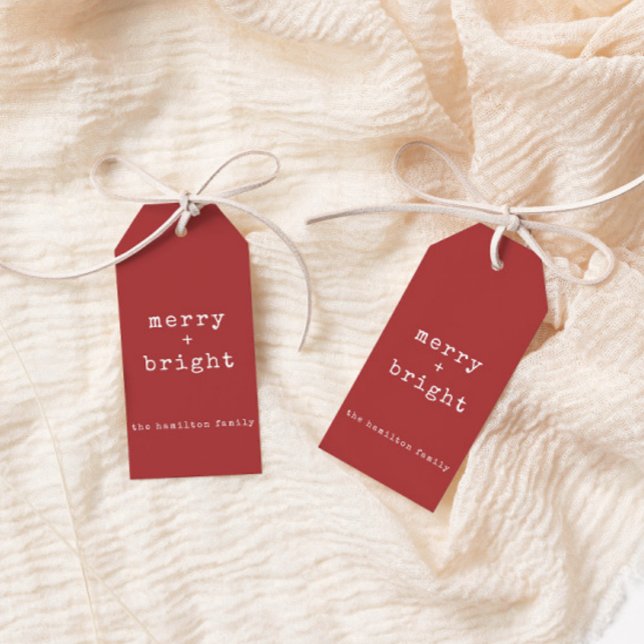 Étiquettes-cadeau Nom de famille personnalisé Joyeux + Noël lumineux (Créateur téléchargé)