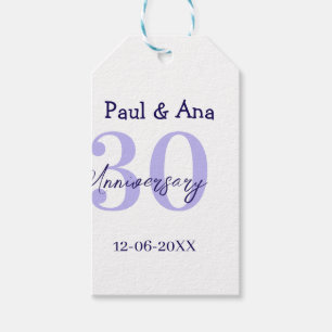 Étiquettes-cadeau nom de lettre gras violet 30e anniversaire simple