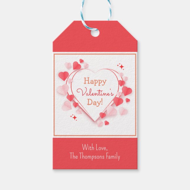 Étiquettes-cadeau Nom de l'Heureuse Sainte-Valentin des Coeurs rouge (Devant)