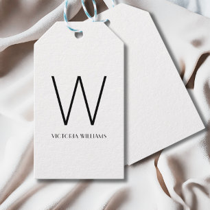 Étiquettes-cadeau Nom de monogramme minimaliste blanc moderne