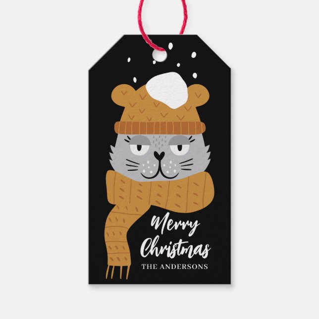 Étiquettes-cadeau Nom de Noël du chat moderne (Devant)