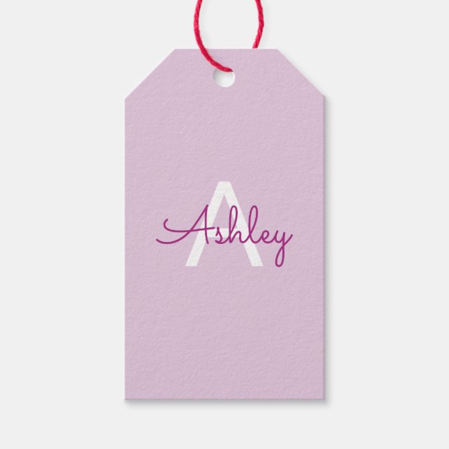 Étiquettes-cadeau Nom de script & monogramme | Magenta & Violet clai (Devant)
