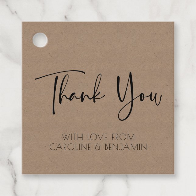 Étiquettes Cadeau Nom de script simple Marron Kraft Paper Merci  (Devant)