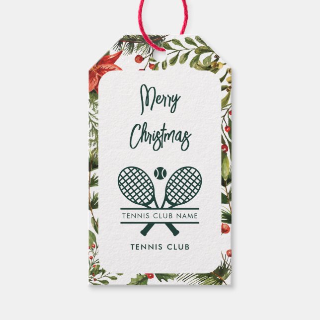 Étiquettes-cadeau Nom du club de tennis Fêtes de Noël botaniques (Devant)