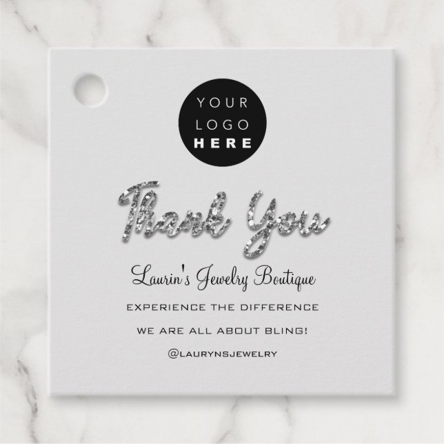 Étiquettes Cadeau Nom du Merci Logo Code QR Silver Grey (Devant)