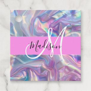 Étiquettes Cadeau Nom du monogramme d'iridescendance rose-fille