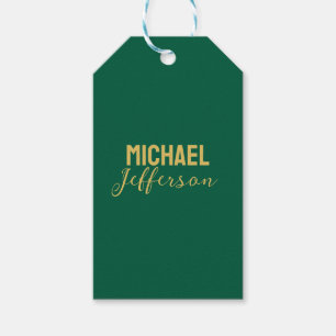 Étiquettes-cadeau Nom élégant moderne minimaliste de couleur vert or