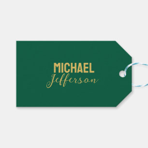 Étiquettes-cadeau Nom élégant moderne minimaliste de couleur vert or