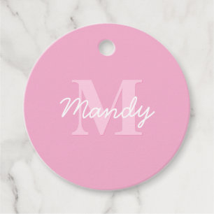 Étiquettes Cadeau Nom et monogramme curieux à l'air mignon Rose